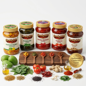 Maa Amma Ruchulu Godavari Pickle Combo (5 Varieties) + FREE Putharekulu | Authentic Andhra Homemade Pickles